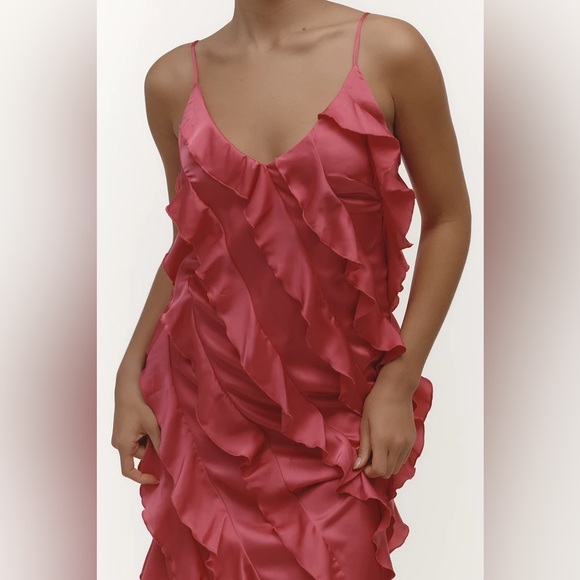 NWT! By Anthropologie Pink Bias-Cut Ruffled Midi Dress - Size Small 🟤 - Picture 4 of 6